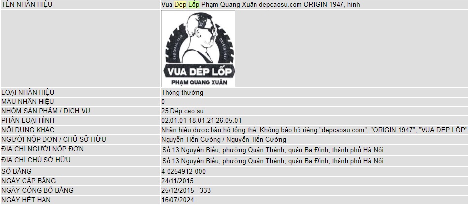 vua dép lốp, phạm quang xuân, nhãn hiệu vua dép lốp, depcaosu.com, 0107698429 