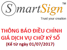 Báo giá chữ ký số vina-ca (smartsign) kể từ ngày 01/05/2018